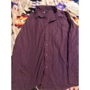 Haggar Clothing Men's Large Burgundy Micro Dot Button Long Sleeve